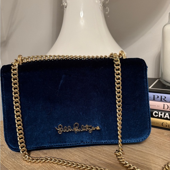 Lilly Pulitzer Navy Velvet Chain Bag - Picture 1 of 8